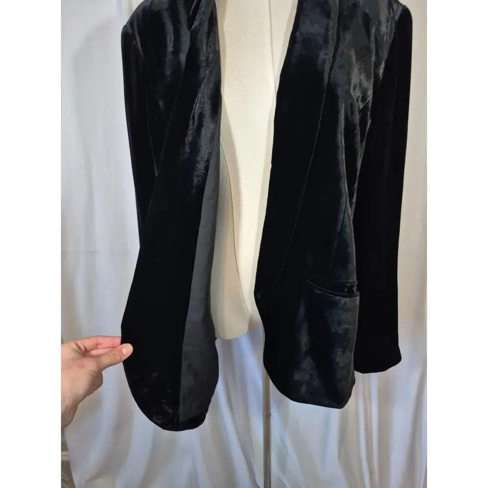 Garnet Hill Velvet Silk Blend Blazer Black Front Pockets US 14